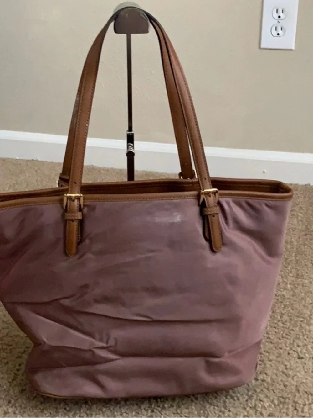 Michael Kors Mauve and Brown Leather-Trim Tote